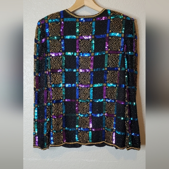 Mark & John By Gopal Colorful Pure Silk Beaded Sequin Dressy Jacket Medium - Picture 6 of 7